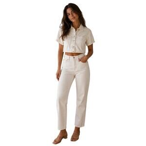 Forever 21 Cropped Denim Shirt + H&M White High Rise Jeans Set Size S/US 2